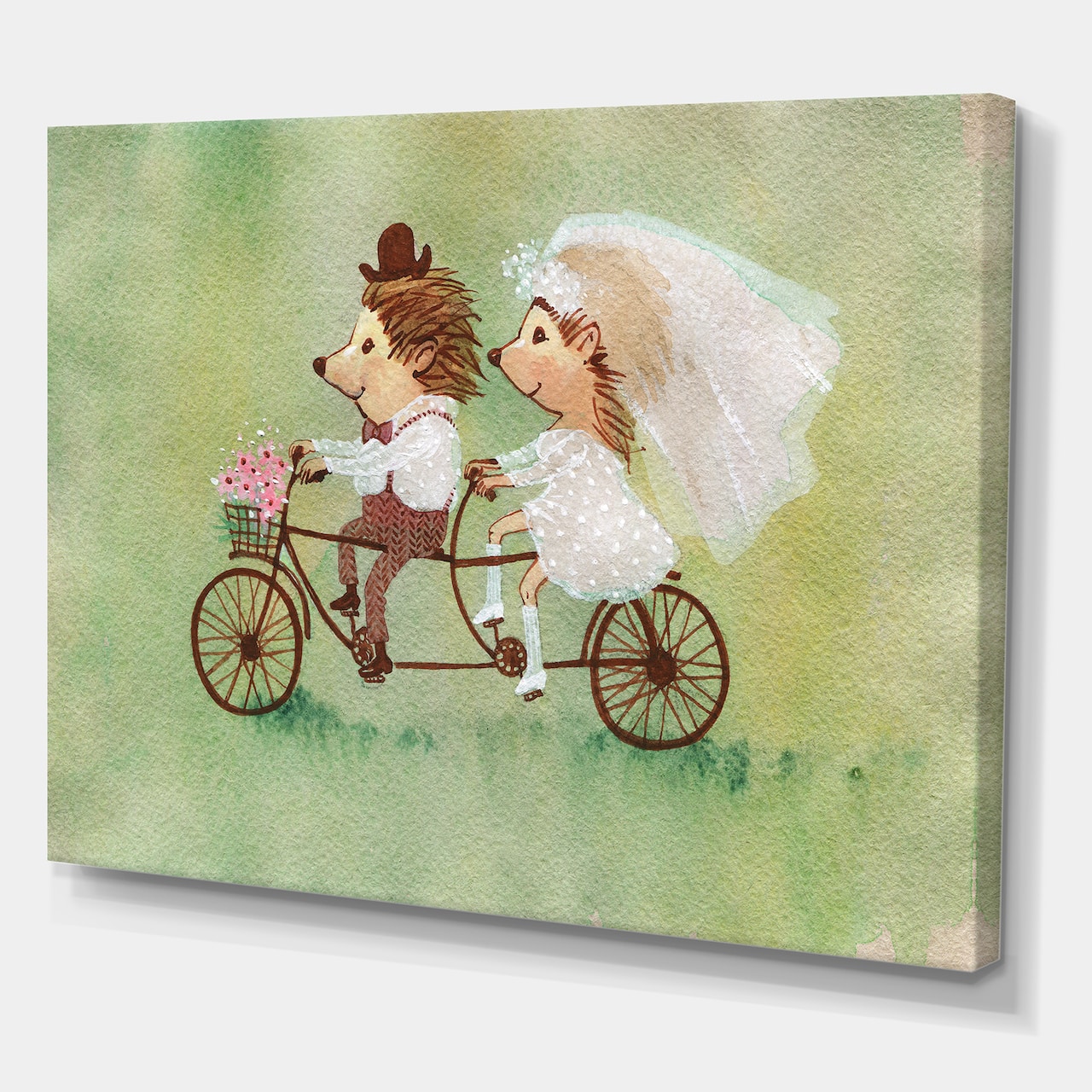 Designart - Couple of Hedgehogs Riding A Bike - Traditional Canvas Wall Art Print
